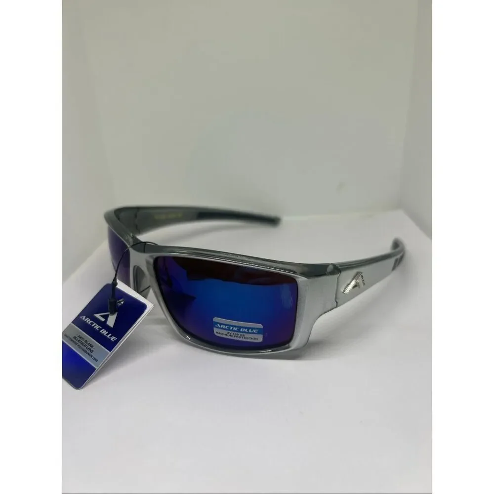Arctic Blue Mirrored Blue Lens Wrap Sunglasses UV400 Protection